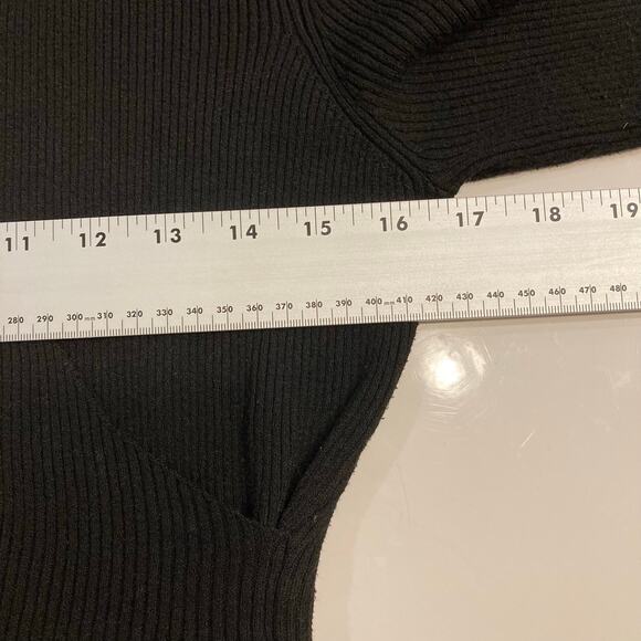 NWOT BEBE Sweater L Black White Logo Spellout Faux Wrap Pleated Long Slv - Picture 6 of 8